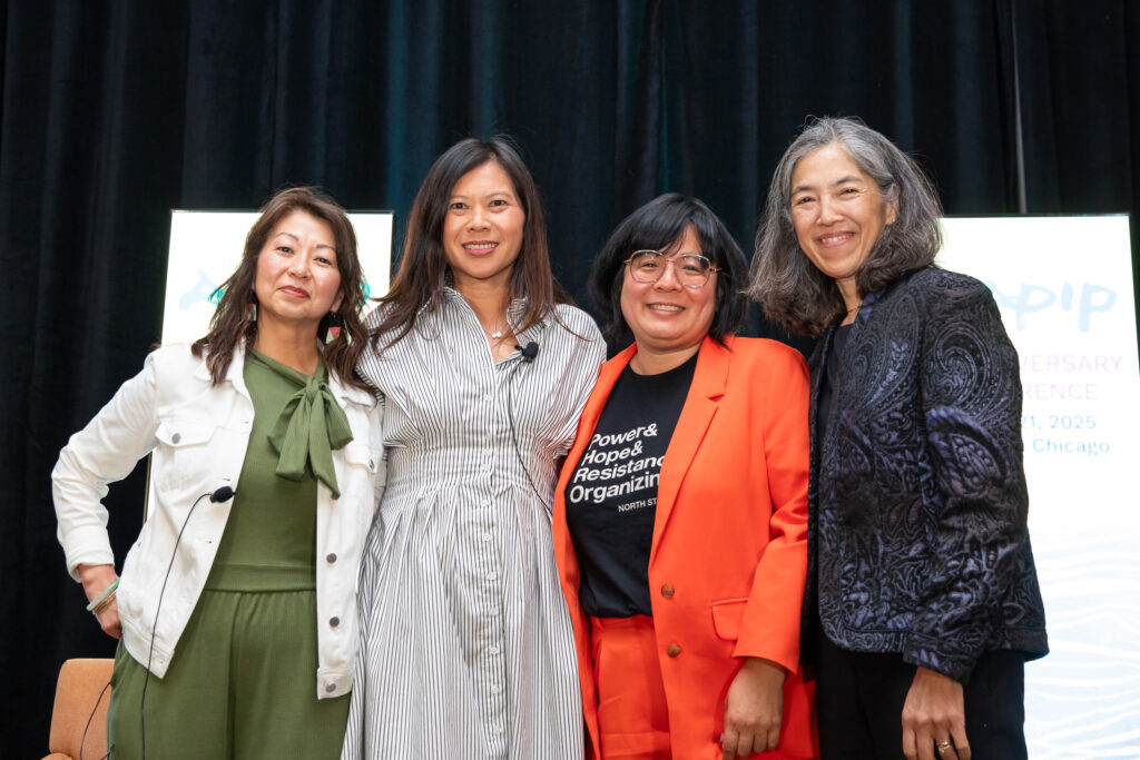 Meeting the Moment: The State of AANHPI Philanthropy in 2025 plenary. Pictured from left to right: Priscilla Enriquez, President & CEO, James B. McClatchy Foundation and Board Chair, AAPIP (Moderator); Hanh Le, Co-CEO, iF, A Foundation for Radical Possibility; Jennifer Ching, Executive Director, North Star Fund; Julie Morita, President & CEO and Board Member, The Joyce Foundation.