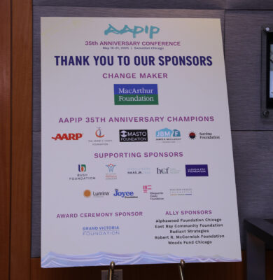 Sponsor shout-out poster at the conference center.